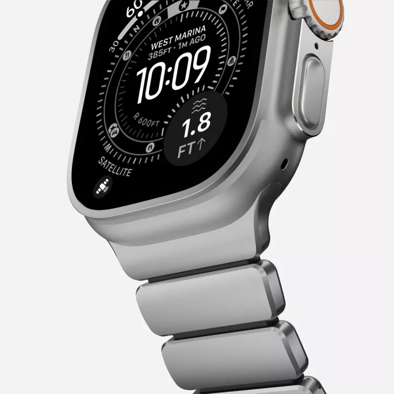 NOMAD Stratos Band - titāna aproce Apple Watch 49mm ar FKM (dabīgais titāns, melns FKM)