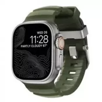 NOMAD Rocky Point Band - siksna Apple Watch 46mm/49mm ar FKM un titānu (forest, natural hardware)