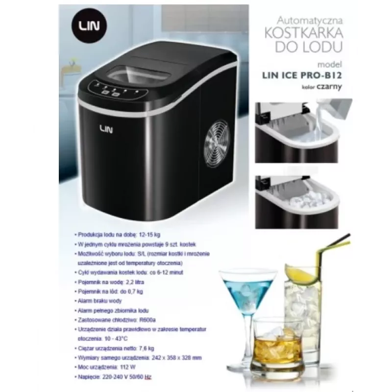 Pārnēsājams ledus gatavotājs LIN ICE PRO-B12 melns
