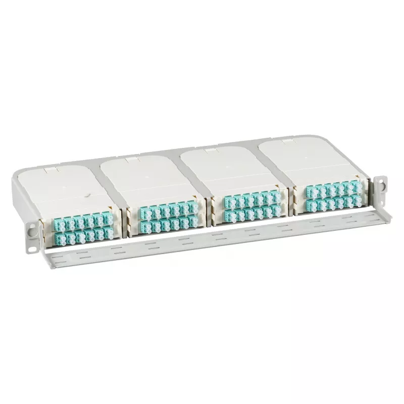 1U statīvā montējams nesējs FTTH moduļiem EFB Elektronik FTTH-BGT-1HE — 19 collas 48,3 cm, 8 moduļu sloti, priekšējais kabeļu paliktnis, līdz 96 LC pieslēgvietām 1U