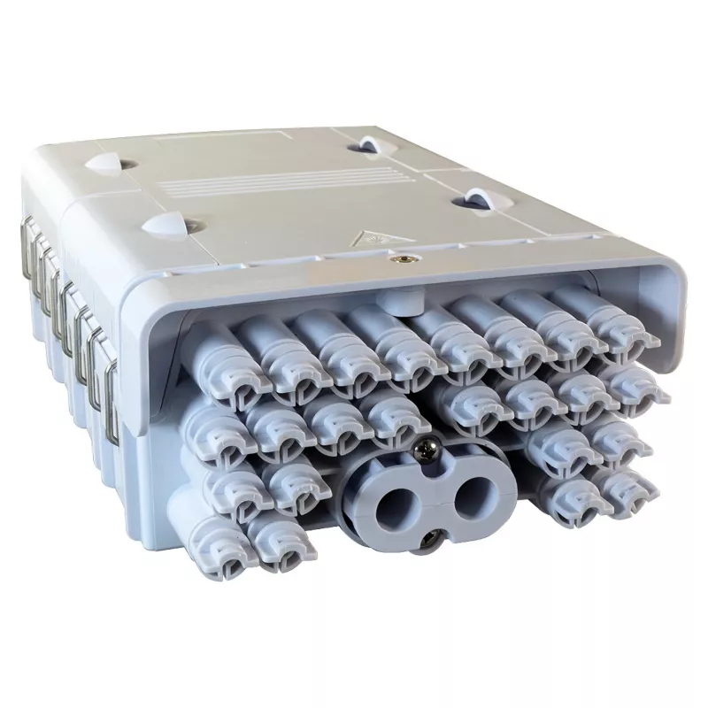 FTTH IP65 āra optiskās šķiedras sadales kārba Ražotājs FTTH-BOX-OUT-5 48 šķiedrām, 24 adapteriem, iekļauta šķiedru savienošanas paplāte