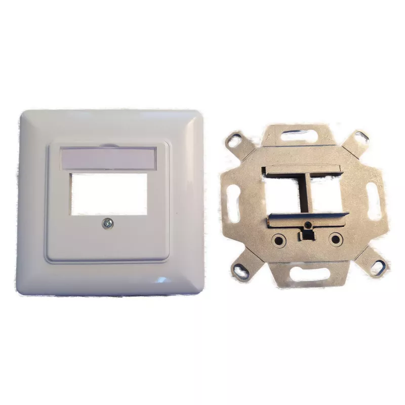 EFB Elektronik 2 portu Keystone rāmja komplekts ET-25091 — taisna DIN49075 kontaktligzda, RAL9003 balta, 80×80 mm rāmis ar 50×50 mm centrālo plāksni