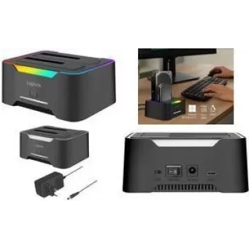 Dokstacija LOGILINK Quickport QP0036, USB 3.2, 2 pieslēgvietu 2,5/3,5 collu SATA HDD/SSD