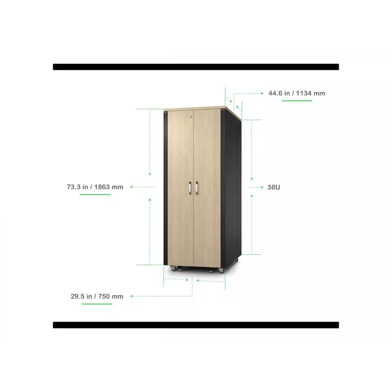 APC NetShelter - skapis (horizontāls) - skaņu izolēts - maiņstrāva 230 V - kļava - 38U - 48,3 cm (19 collas)