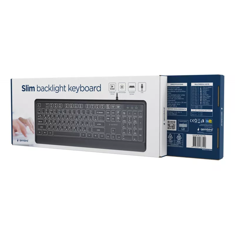 Multivides tastatūra USB CYRILL/Melns KB-UML-04-CYRL Gembird