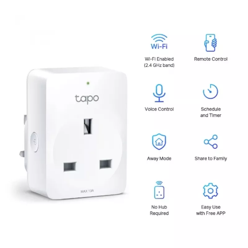 TP-Link Tapo Mini viedā Wi-Fi kontaktligzda, iekštelpām, balta, Mājas, Polikarbonāts (PC), Status, CE, RoHS