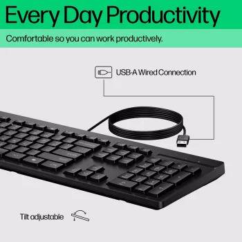 Vadu tastatūra HP 125 no HP, modelis AY2Y7AA — pamata vadu izkārtojums, USB savienojums