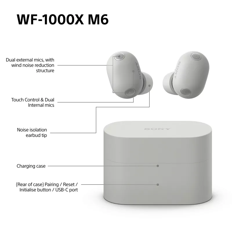 Sony WF1000XM6S.CE7 Bezvadu austiņas, ievietojamās, Zvani/Mūzika, Bluetooth, sudraba krāsa