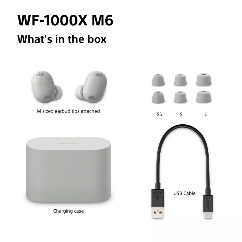Sony WF1000XM6S.CE7 Bezvadu austiņas, ievietojamās, Zvani/Mūzika, Bluetooth, sudraba krāsa