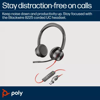 HP Poly Melnswire 8225 Stereo USB-C Headset +USB-C/A Adapter