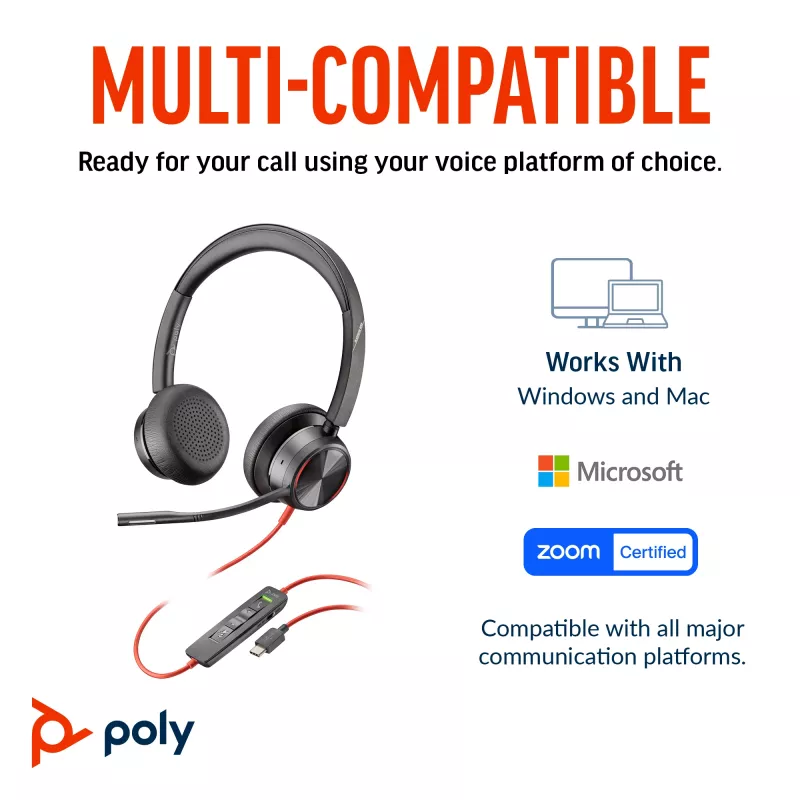 HP Poly Melnswire 8225 Stereo USB-C Headset +USB-C/A Adapter