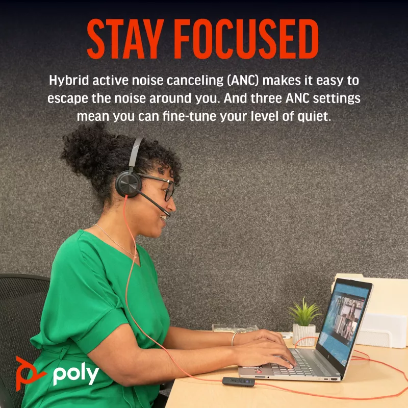 HP Poly Melnswire 8225 Stereo USB-C Headset +USB-C/A Adapter