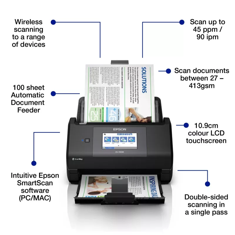 Epson WorkForce ES-590W lokšņu padeves skeneris 600 x 600 DPI A4 melns