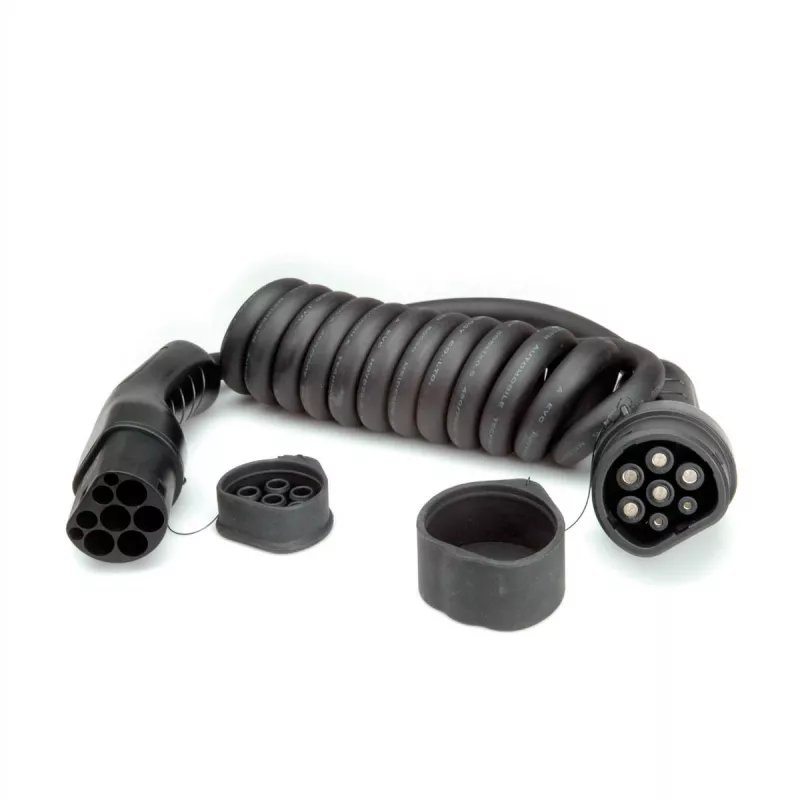 ROLINE E-Auto Ladekabel Typ2, 3-phasig, 480VAC (3P+N+E), 16 A, 11 kW, Spiralkabel, 3 m (19.08.0043)