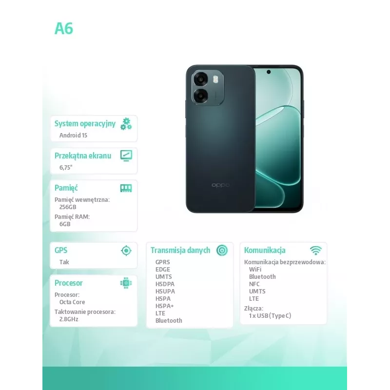 Oppo SMARTPHONE A6 6.75 - mobilais tālrunis - 256 GB