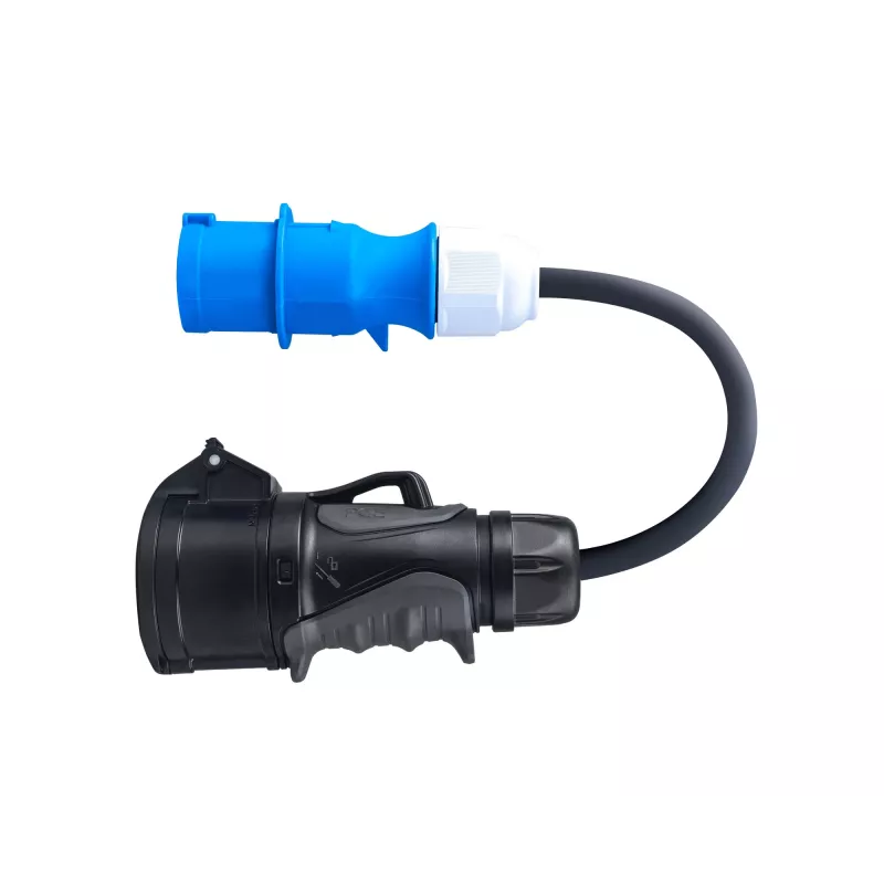 Adapter no sarkanas 16A 400V CEE 5-polu kontaktligzdas uz zilu 16A 230V CEE 3P