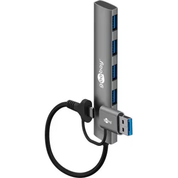 Goobay 2in1 plāns 4-portu USB centrmezgls, 5 Gbit/s (79149)