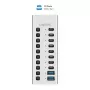 USB 3.2 Gen1 10 portu centrmezgls USB-A/C, ieslēgšanas/izslēgšanas slēdzis