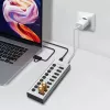 USB 3.2 Gen1 10 portu centrmezgls USB-A/C, ieslēgšanas/izslēgšanas slēdzis
