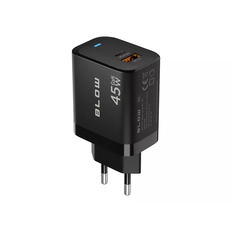 Sienas lādētājs USB-A USB-C PD 45W + kabelis