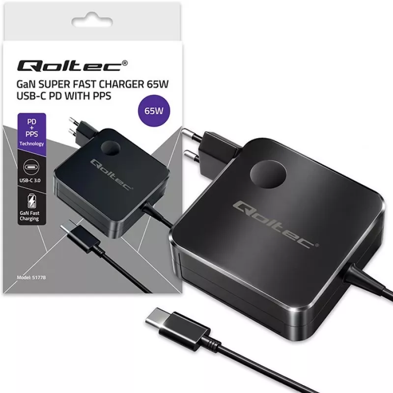 GaN 65W lādētājs USB C PD PPS 5V 21V 3A 3.25A