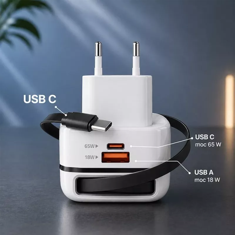 Lādētājs USB C 65W GaN PPS 5V 20V 3A 3.25A