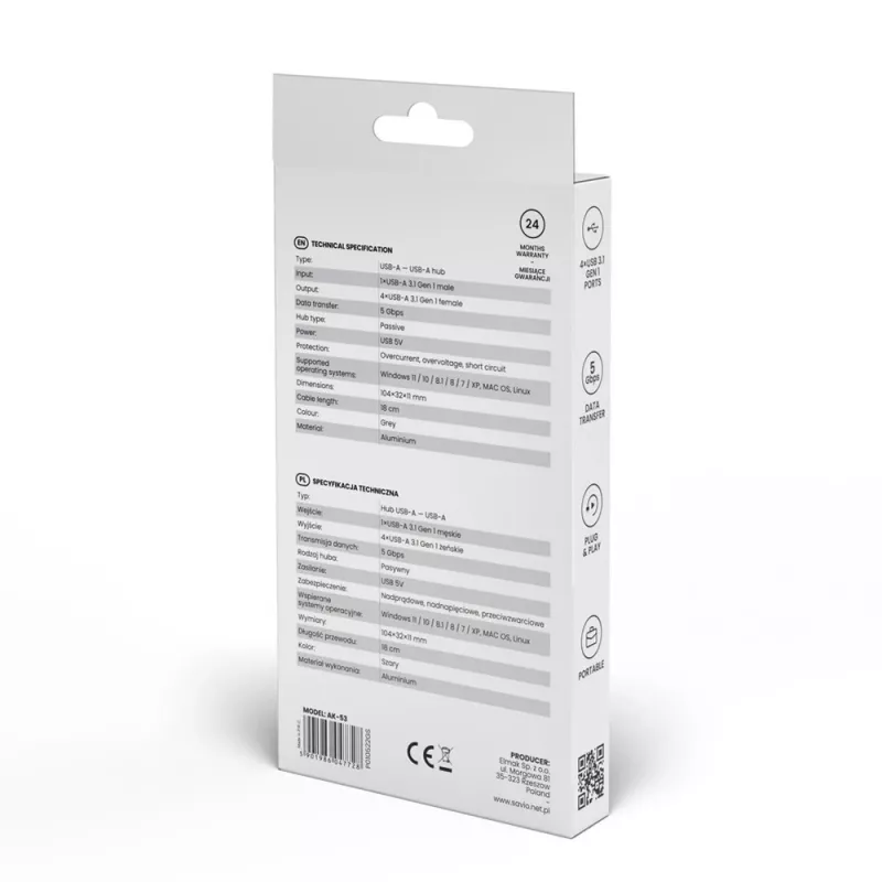 HUB AK053 USB 3.1 Gen.1 SAVIO