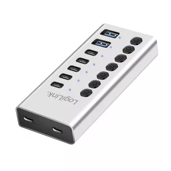 USB 3.2 Gen1 7 portu centrmezgls USB-A/C, ieslēgšanas/izslēgšanas slēdzis