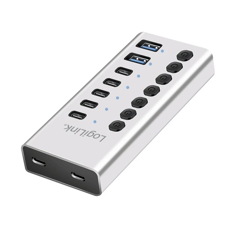 USB 3.2 Gen1 7 portu centrmezgls USB-A/C, ieslēgšanas/izslēgšanas slēdzis