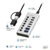 USB 3.2 Gen1 7 portu centrmezgls USB-A/C, ieslēgšanas/izslēgšanas slēdzis