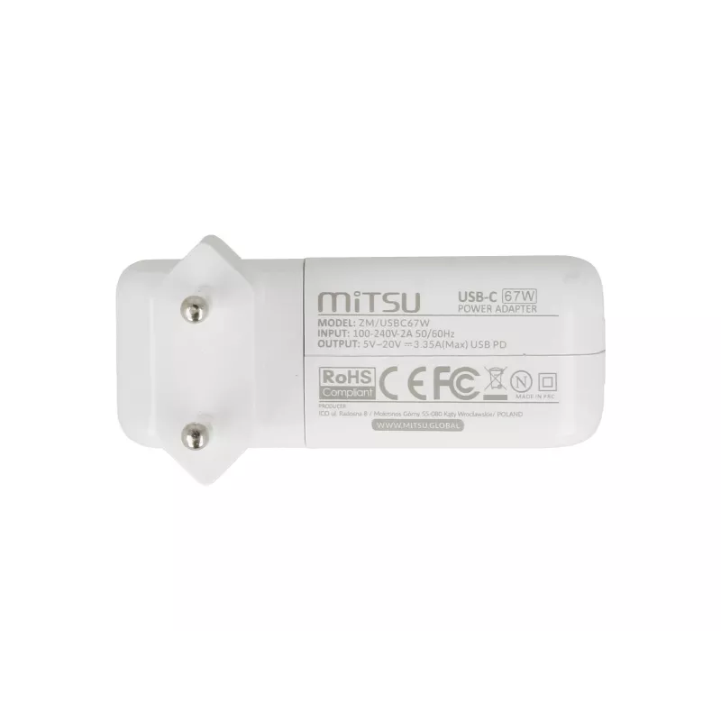 Laptop lādētāja barošanas bloks 67W USB-C 5V-9V-12V-15V/3A, 20V/3.35A PD