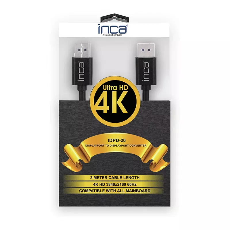 INCA DisplayPort kabelis IDPD-20 DP > DP; 4K60Hz; 2,0 m mazumtirdzniecības iepakojumā