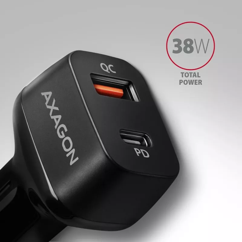 AXAGON PWC-PQ38 38W automašīnas lādētājs 2x ports USB-A+C