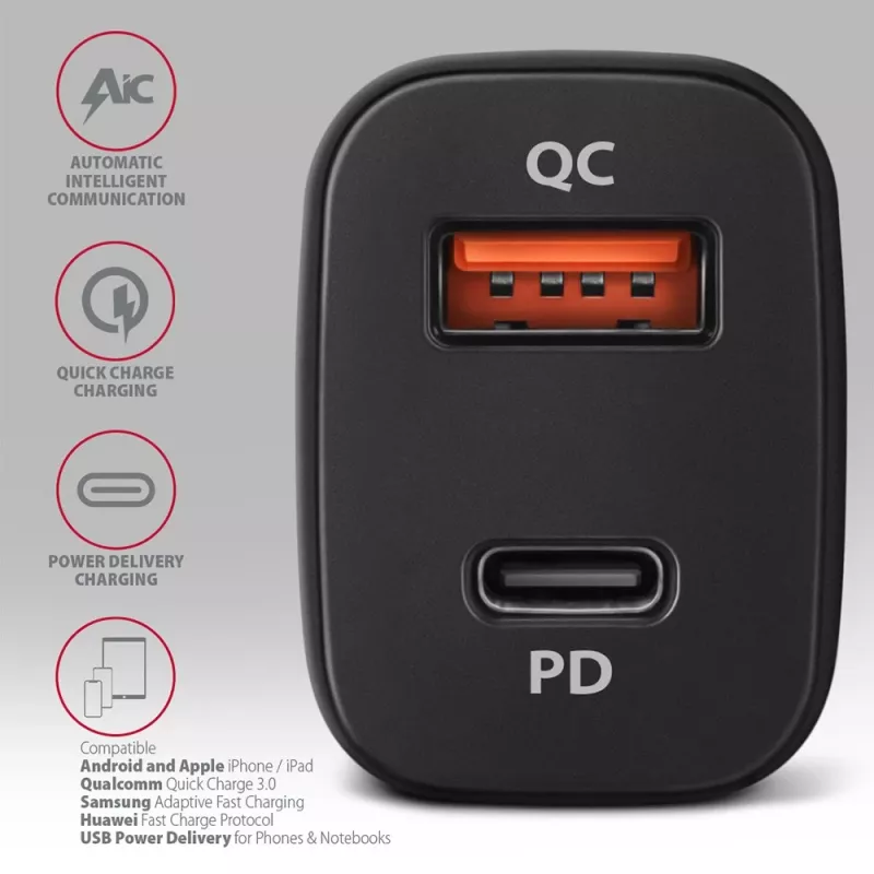 AXAGON PWC-PQ38 38W automašīnas lādētājs 2x ports USB-A+C