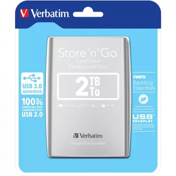 Verbatim Store 'n' Go USB 3.0 pārnēsājamais cietais disks 2 TB sudraba