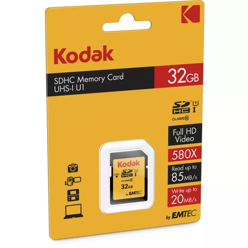 Kodak - Flash Memory Card - 32GB - UHS-I U1 / Class10 - 580x - SDHC UHS-I (EKMSD32GHC10K)