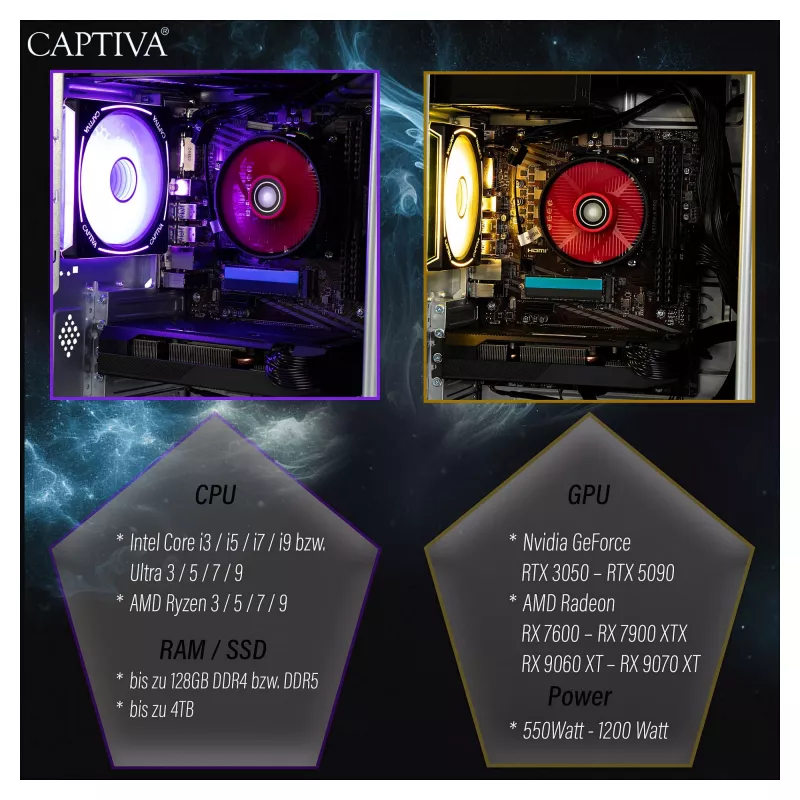 Captiva Advanced Gaming R98-206 galddators AMD Ryzen 7 5700X, 32GB RAM, 1TB M.2 SSD, Nvidia GeForce RTX 5060, Wi-Fi 6, Windows 11 (98206)