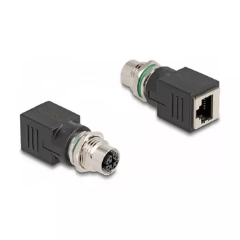 Delock M12 adapteris X-kodēts 8 kontaktu ligzda uz RJ45 ligzdu taisns