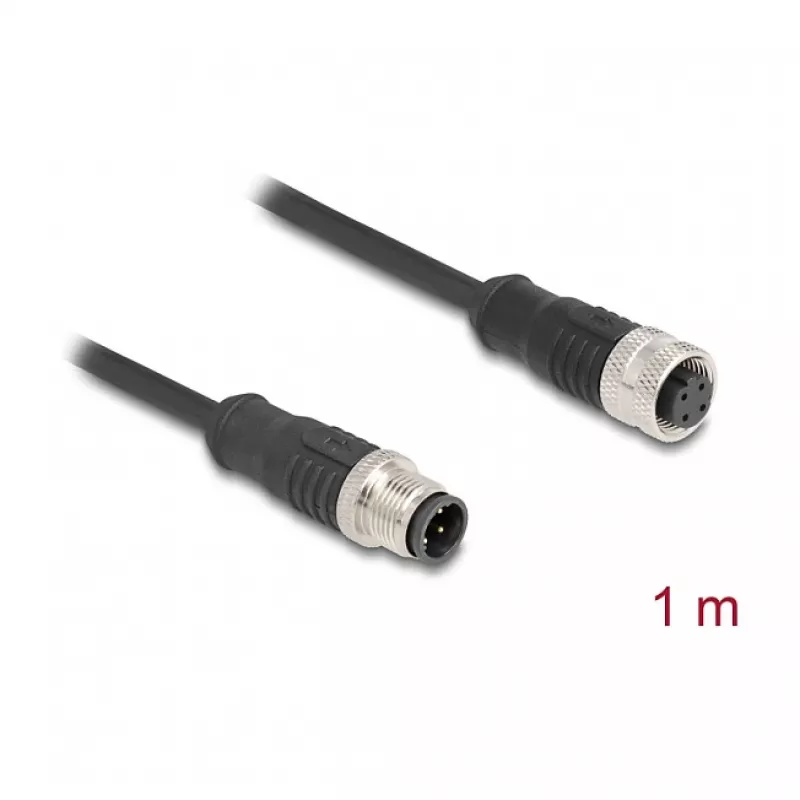 Delock M12 kabelis D-kodēts 4 kontaktu spraudnis uz ligzdu PVC 1 m