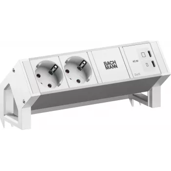 BACHMANN DESK2 ALU balta 2xCEE7/3, 1xUSB C/C 45W L=0,2m RAL9010 (BM0022042)