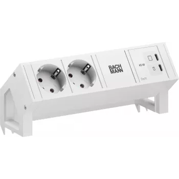 BACHMANN DESK2 PURE balta 2xCEE7/3, 1xUSB C/C 45W L=0,2m RAL9010 (BM0022039)