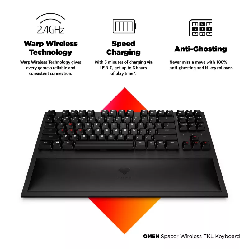 HP OMEN Spacer bezvadu TKL tastatūra, pilna izmēra (100%), bezvadu, RF bezvadu, mehāniska, melna