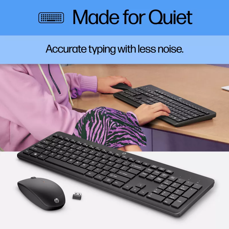 HP 230 bezvadu peles un tastatūras komplekts, pilna izmēra, bezvadu, RF bezvadu, membrānas, melns, pele iekļauta