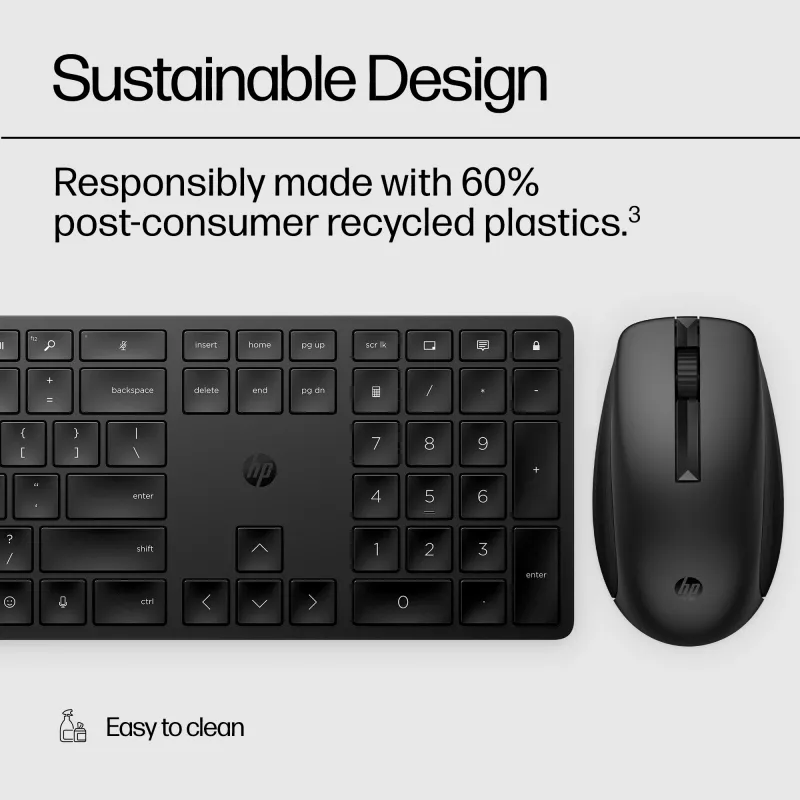 HP 650 bezvadu tastatūras un peles komplekts, pilna izmēra (100%), bezvadu, RF bezvadu, membrānas, melns, pele iekļauta