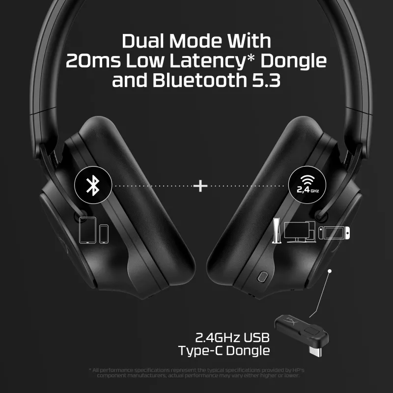 HyperX Cloud MIX 2 - Spēļu austiņas (melnas), vadu un bezvadu, spēlēm, 20–20000 Hz, 270 g, austiņas, melnas
