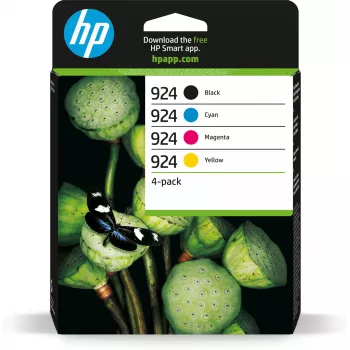 HP 924 CMYK oriģinālā tintes kasetne, 4 gab. komplekts, standarta ietilpība, melna, ciāna, fuksīna, dzeltena, 4 gab., 500 lappuses, 400 lappuses, viena paka