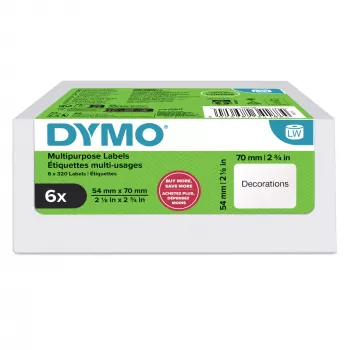 DYMO Autentiskas LabelWriter universālas uzlīmes | 54 mm x 70 mm | Pašlīmējošas | 6 ruļļi pa 320 viegli nolobāmām uzlīmēm (1 920 gab.) | paredzētas LabelWriter uzlīmju drukas ierīcēm | Ražots Eiropā
