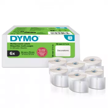 DYMO Autentiskas LabelWriter universālas uzlīmes | 54 mm x 70 mm | Pašlīmējošas | 6 ruļļi pa 320 viegli nolobāmām uzlīmēm (1 920 gab.) | paredzētas LabelWriter uzlīmju drukas ierīcēm | Ražots Eiropā