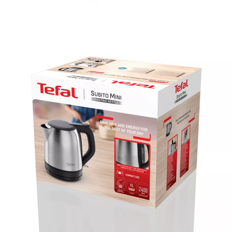 Tefal Subito Mini KO5S2DE0 elektriskā tējkanna 1 L 2400 W Melna, nerūsējošais tērauds
