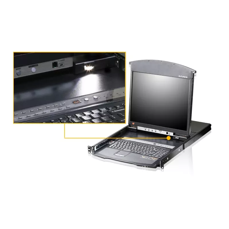 ATEN KL1508AiN 8 portu divu sliežu LCD KVM over IP plaukta konsole